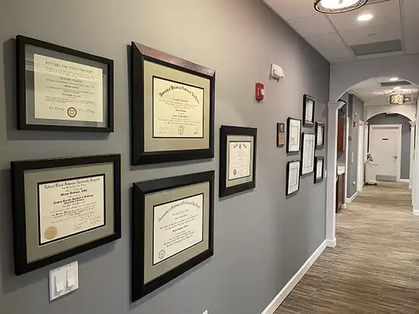 Certifications on wall at Artistic Dental in Jackson, NJ